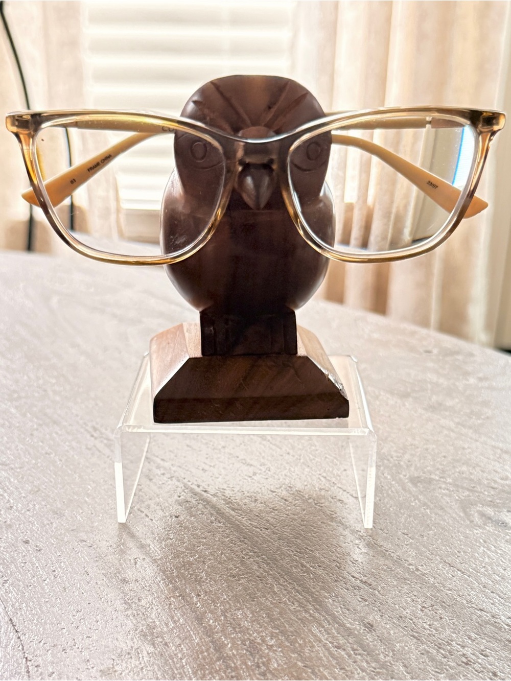 Matr Boomie Hand-Carved Wood Owl Eyeglass Holder Stand